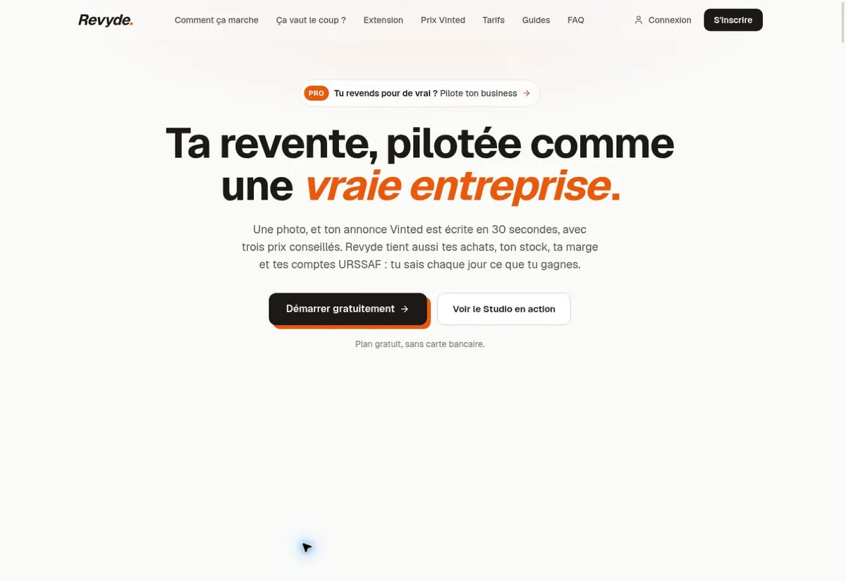 Capture de la page d’accueil publique de Revyde